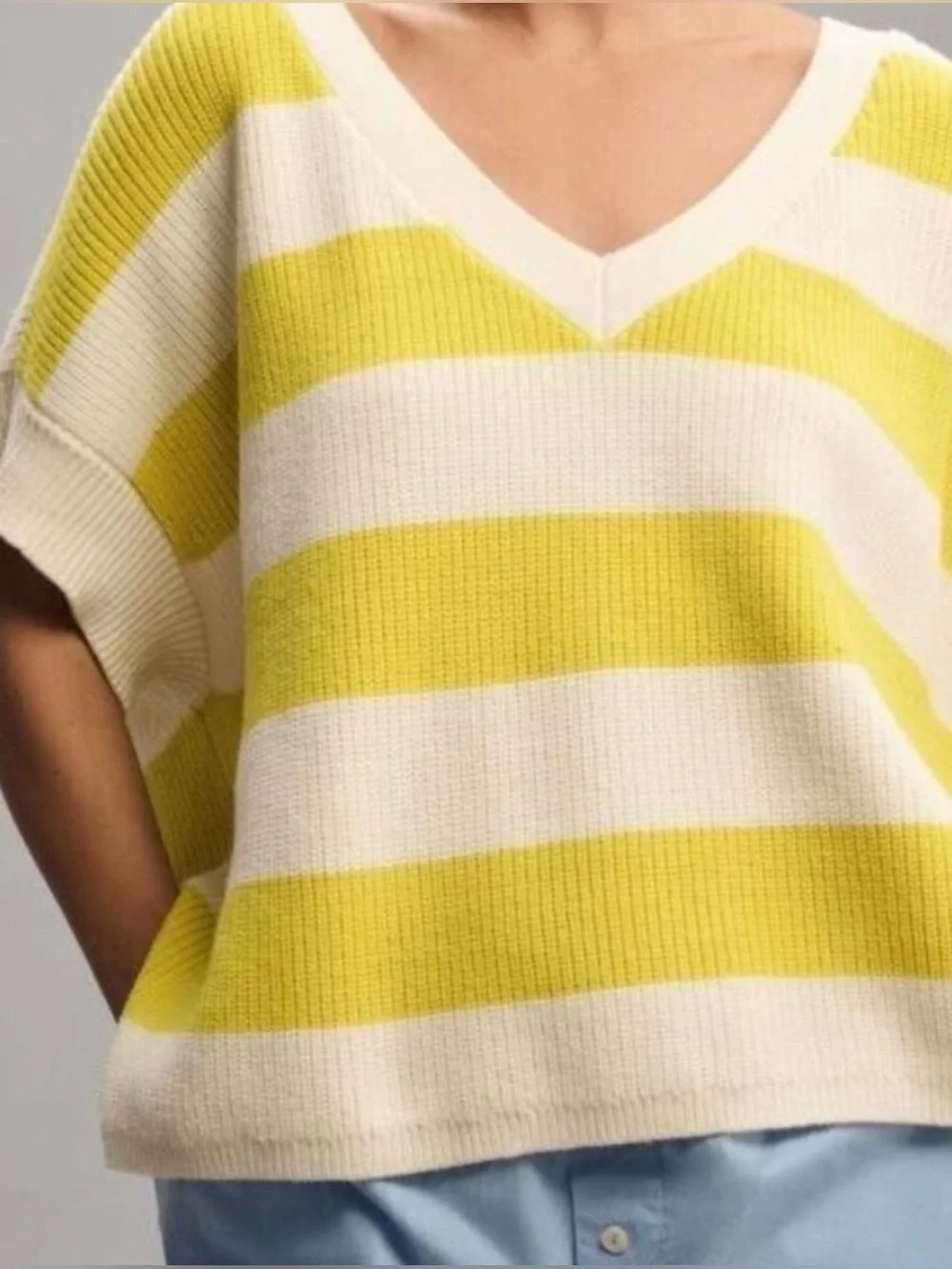 Maeve by Anthropologie oversized Striped V-Neck Sweater size XXS